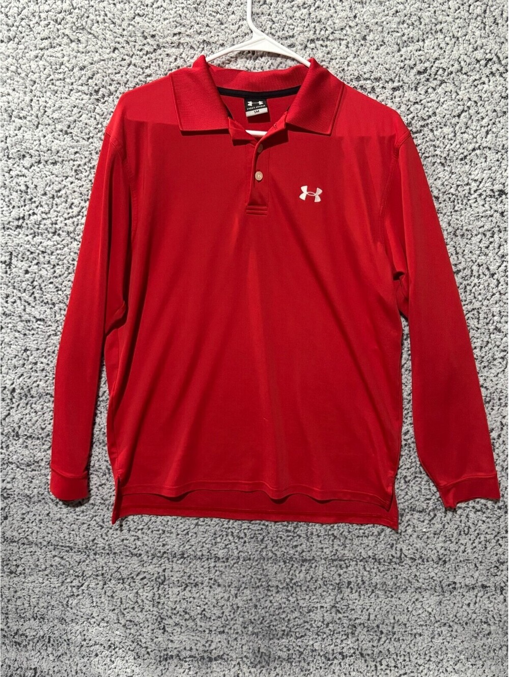Under Armour Men's Small Red Long Sleeve Golf Polo Performance Shirt Logo *Flaw*